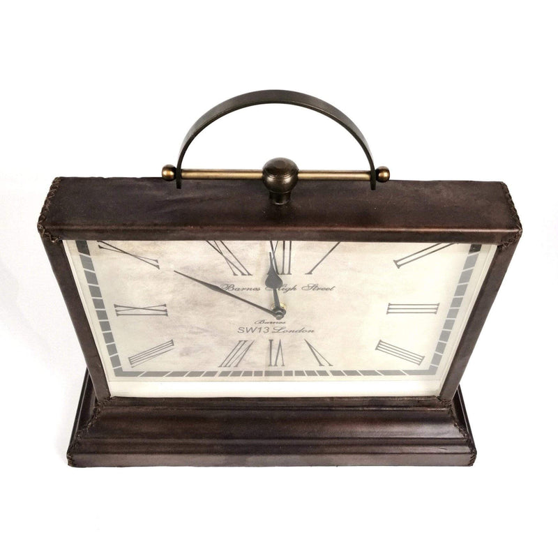 Barnes High Street Large Leather Mantle Clock Top View