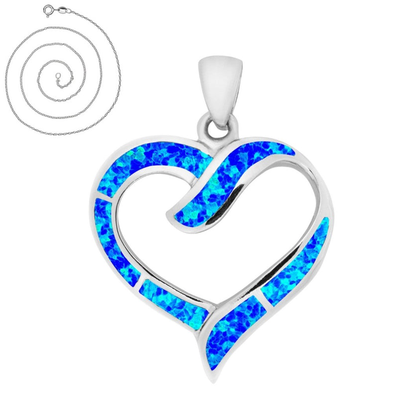 Sterling Silver Blue Opal Large Heart Necklace