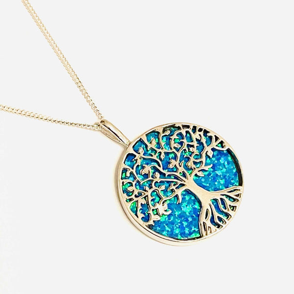 Blue Opal Large Tree of Life Necklace