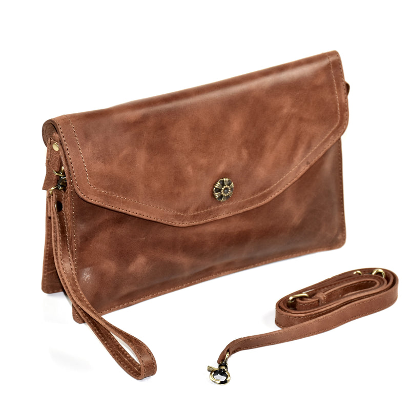 Mala Leather Tudor Large Flap Handbag (Tan)