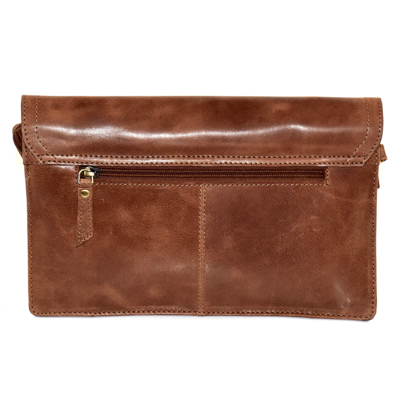 Mala Leather Tudor Large Flap Handbag (Tan) 3