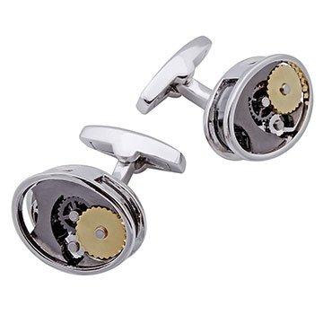 Oval Rhodium Gear Cufflinks