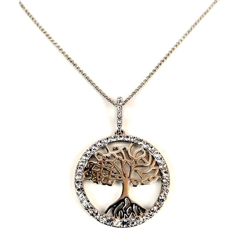 Rhodium Plated with Cubic Zirconia embellished Tree of Life Necklace