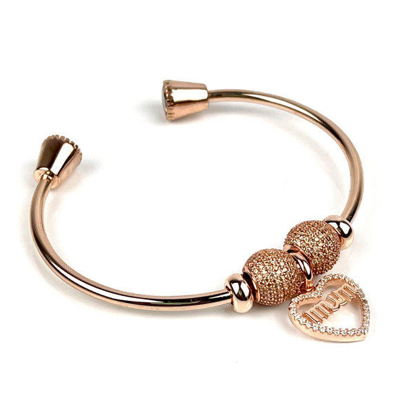 Rose Gold Plated Sterling Silver Open Charm "Mum" Bangle