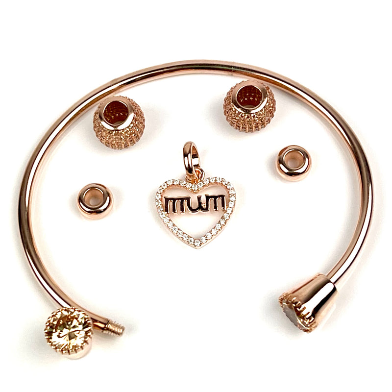 Rose Gold Plated Sterling Silver Open Charm "Mum" Bangle 3