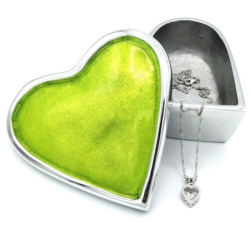 Small Love Heart Trinket Box - Lime Green