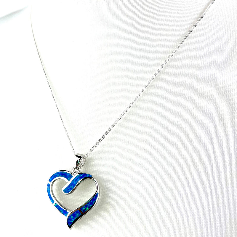 Sterling Silver Blue Opal Large Heart Necklace Media 3 of 7