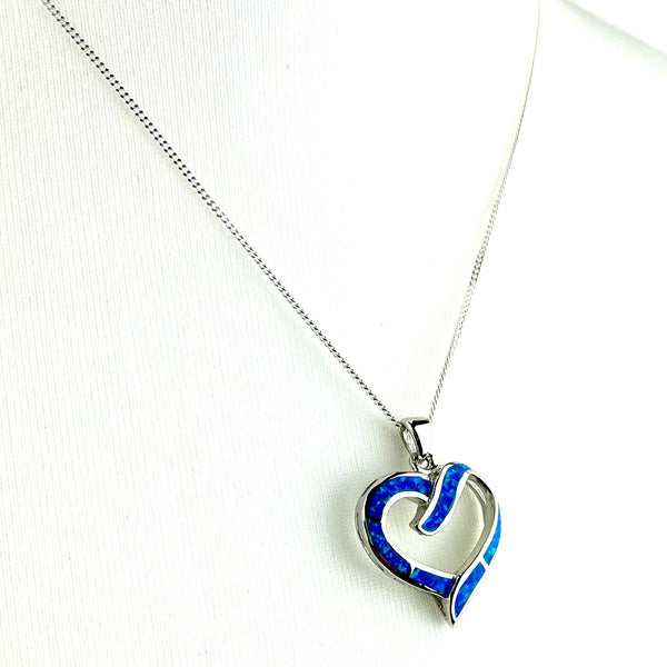 Sterling Silver Blue Opal Large Heart Necklace Media 2 of 7