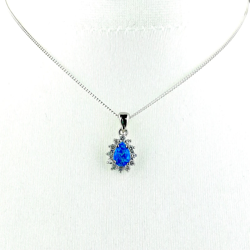 Sterling Silver Blue Opal & CZ Crystal Necklace Media 3 of 4