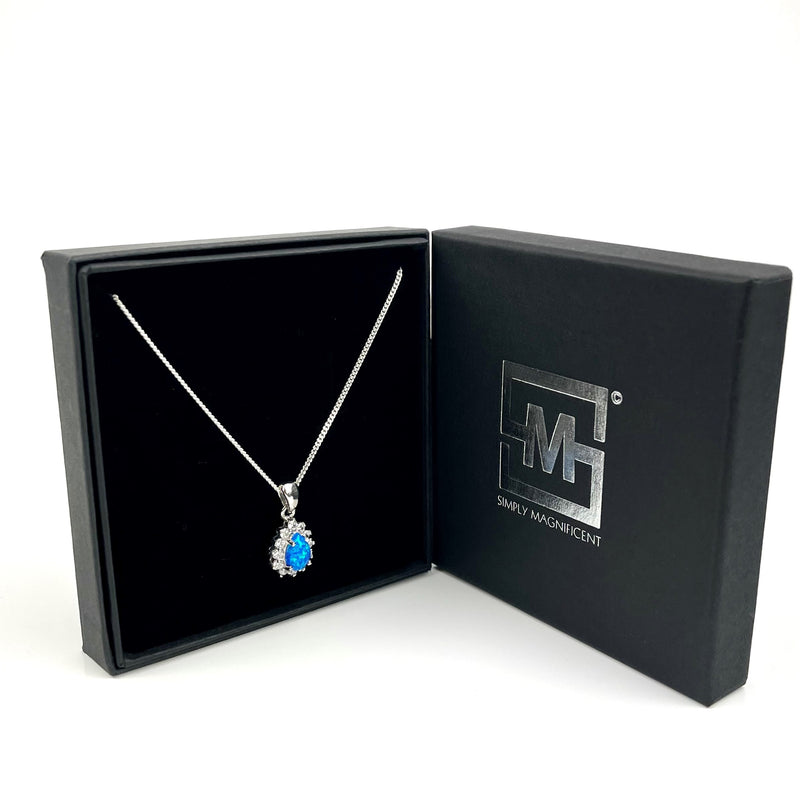 Sterling Silver Blue Opal & CZ Crystal Necklace Media 4 of 4