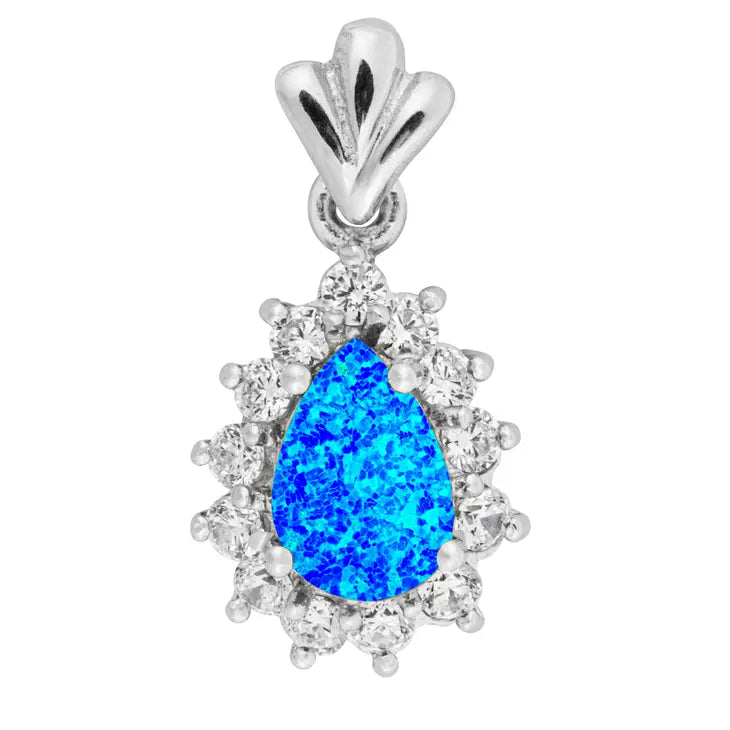 Sterling Silver Blue Opal & CZ Crystal Necklace Media 2 of 4