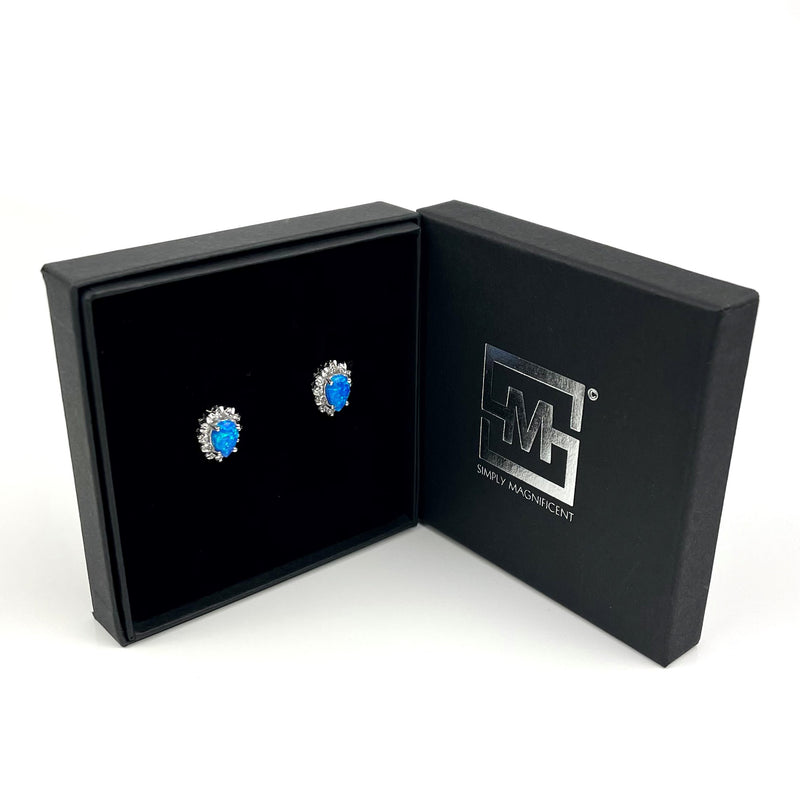 Sterling Silver Blue Opal & CZ Crystal Stud Earrings Media 1 of 3