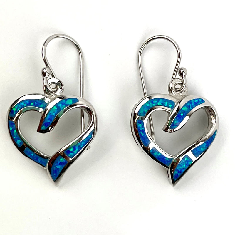 Large Blue Opal Heart Drop Earrings Media 2 of 4