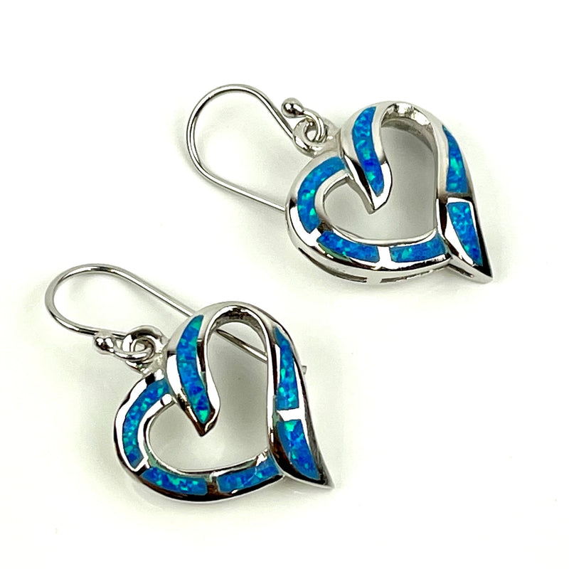 Large Blue Opal Heart Drop Earrings Media 1 of 4