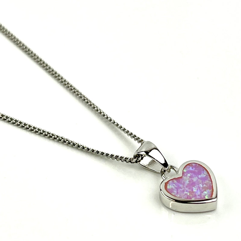 Sterling Silver Pink Opal Dainty Heart Necklace & Earrings Gift Set Media 2 of 6
