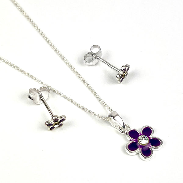 Dainty Purple Flower Necklace and Studs Gift Set 1