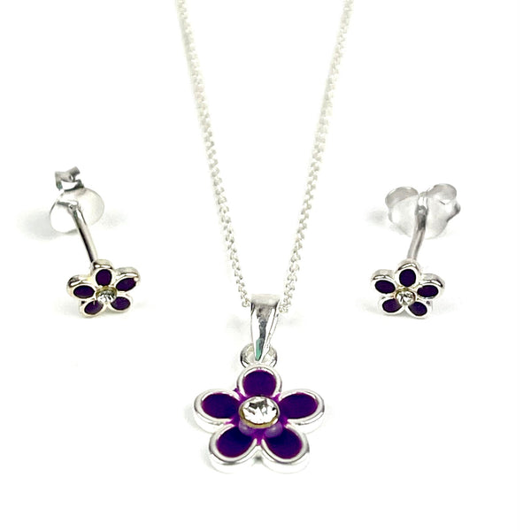 Dainty Purple Flower Necklace and Studs Gift Set 2
