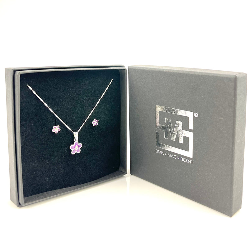 Dainty Purple Flower Necklace and Studs Gift Set 3