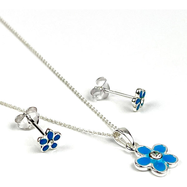 Dainty Turquoise Flower Necklace and Studs Gift Set 1