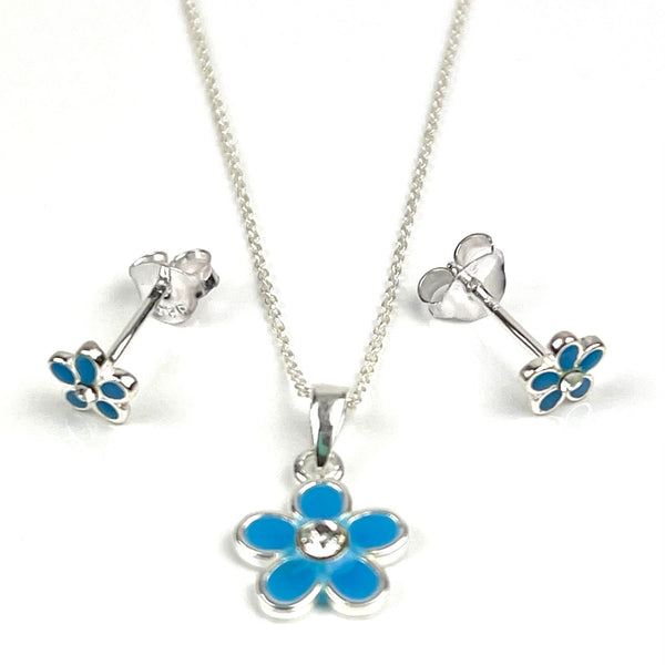 Dainty Turquoise Flower Necklace and Studs Gift Set 2