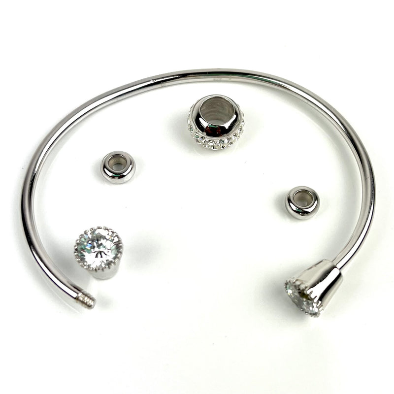 Sterling Silver Open Charm Bangle with Swarovski Crystal Media 3 of 4
