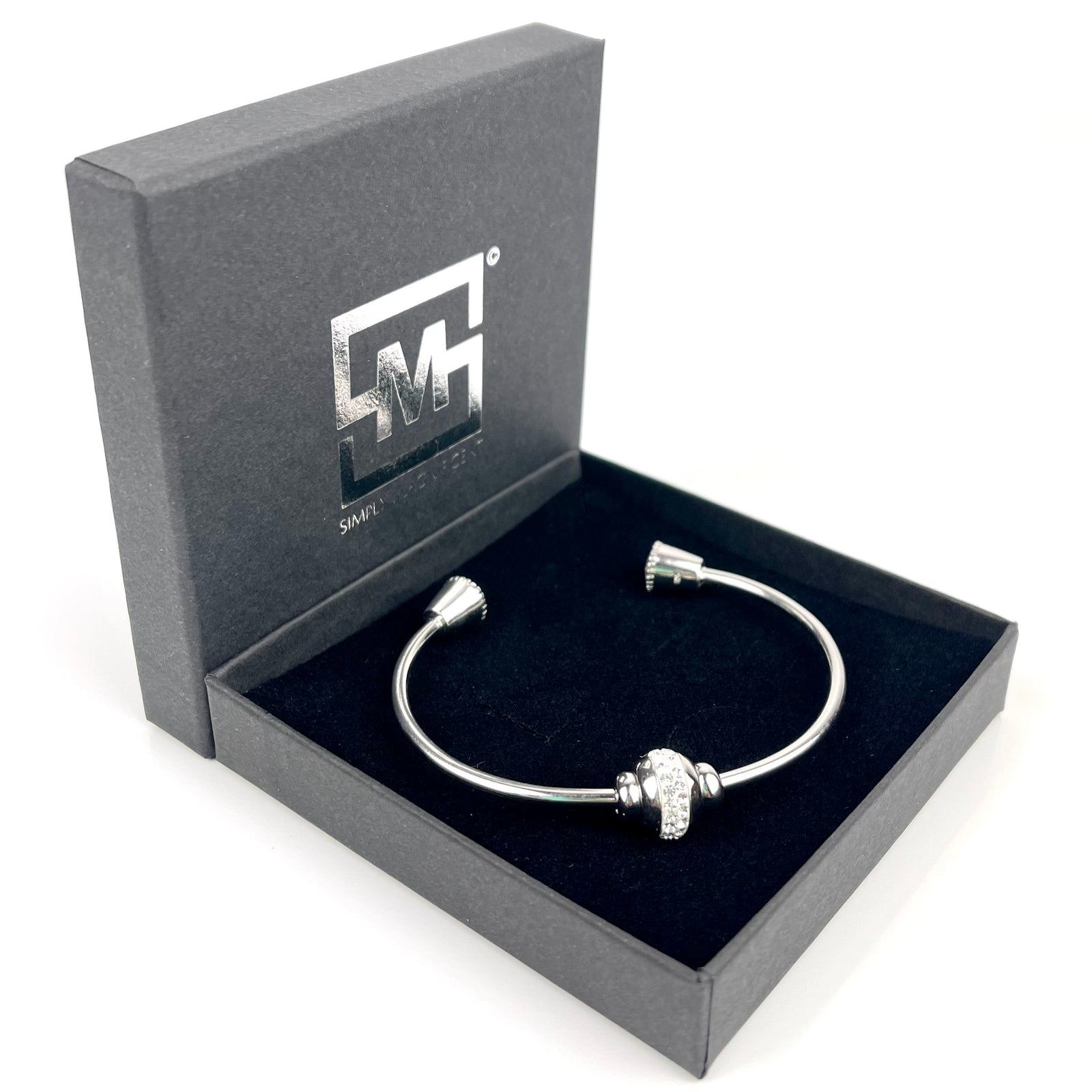 Sterling Silver Open Charm Bangle with Swarovski Crystal