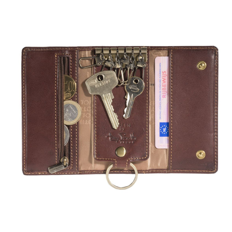 Tony Perotti Key Pouch with key hooks and coin pocket (Brown)