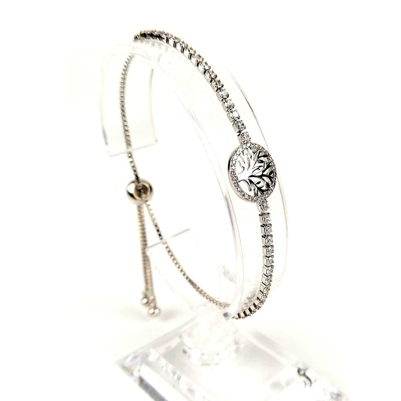 Rhodium Plated with Cubic Zirconia embellished Tree of Life Bracelet