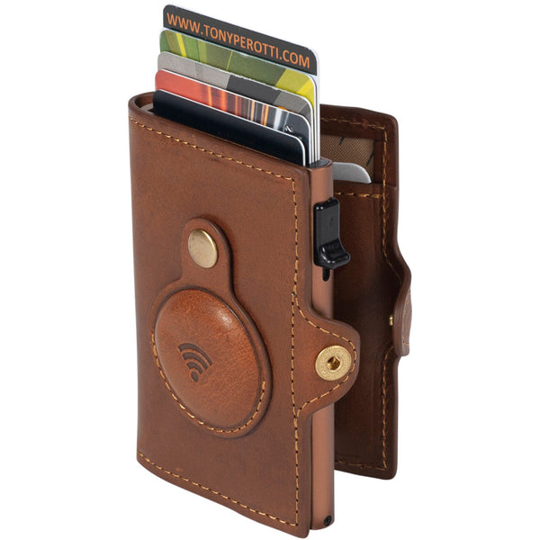 Tony Perotti Unisex Slim Card Holder with Air Tag Pouch (Brown)