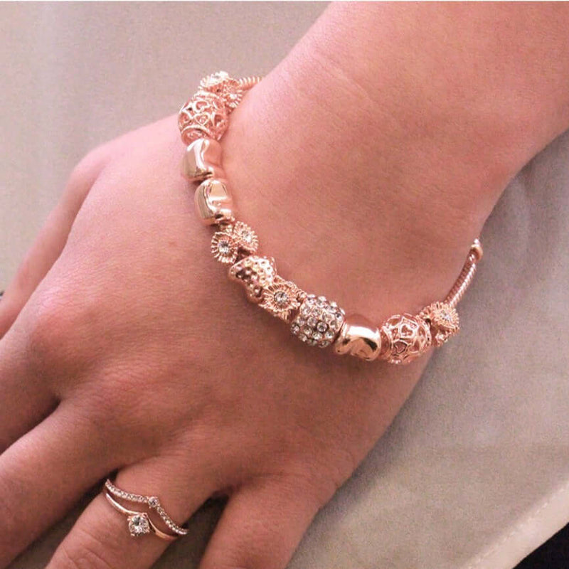 18k Rose Gold Plated & Crystal: Radiant Charm Bracelet