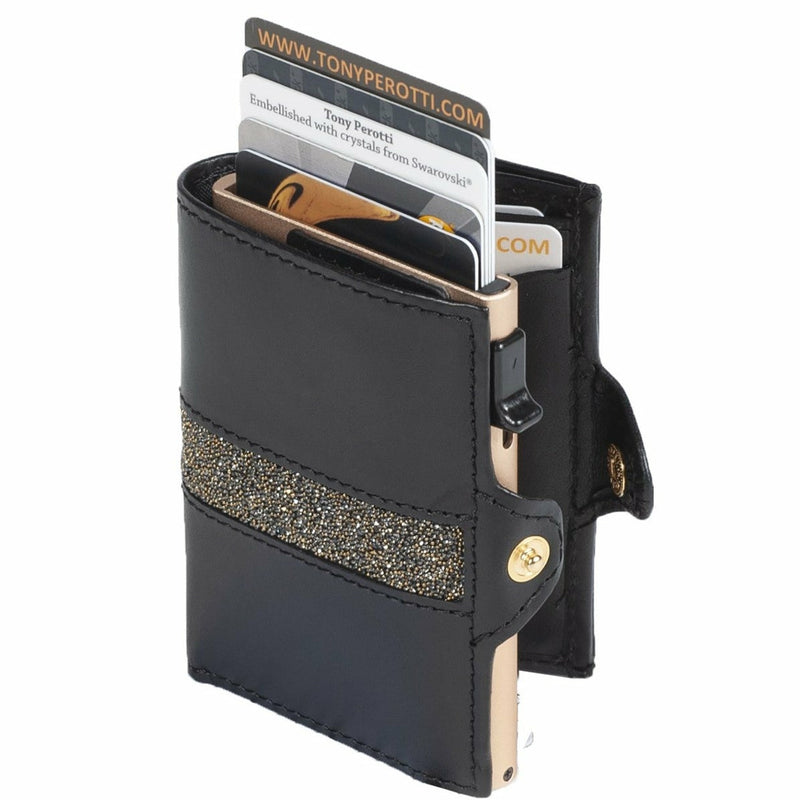 Tony Perotti Ladies Card Holder with Swarovski Crystal (Black)